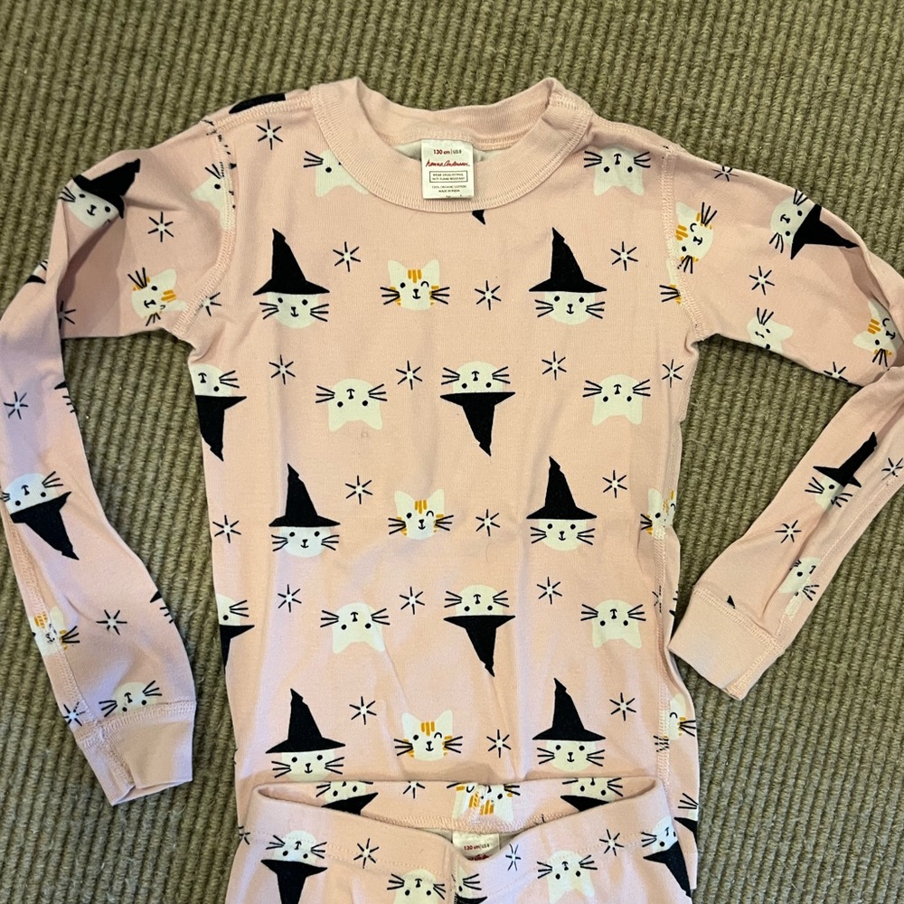 Girls size 8 Hanna Andersson pink kitty Halloween pajamas